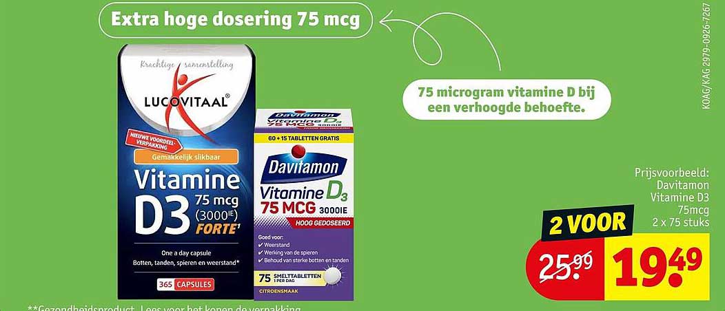 2 voor Davitamon Vitamine D3 75mcg 2 x 75 stuks
