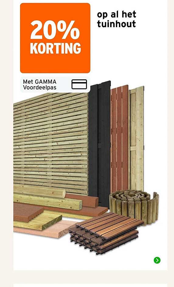 20% korting op al het tuinhout