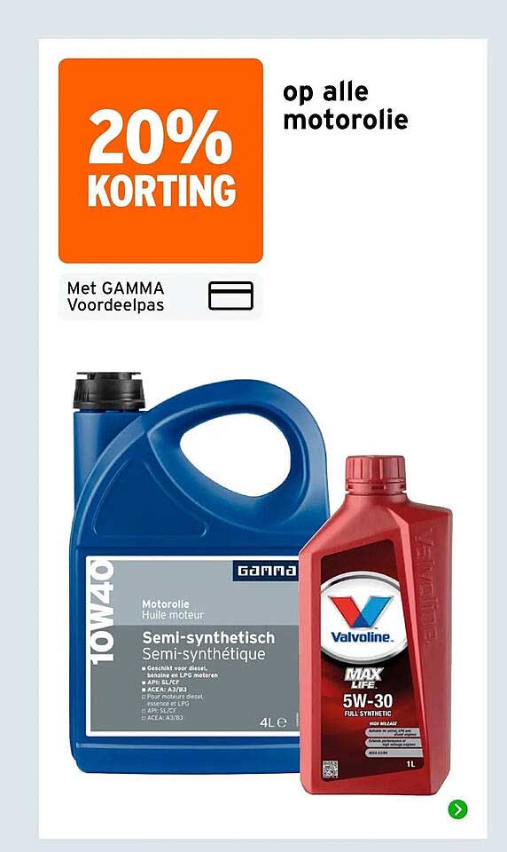 20% korting op alle motorolie