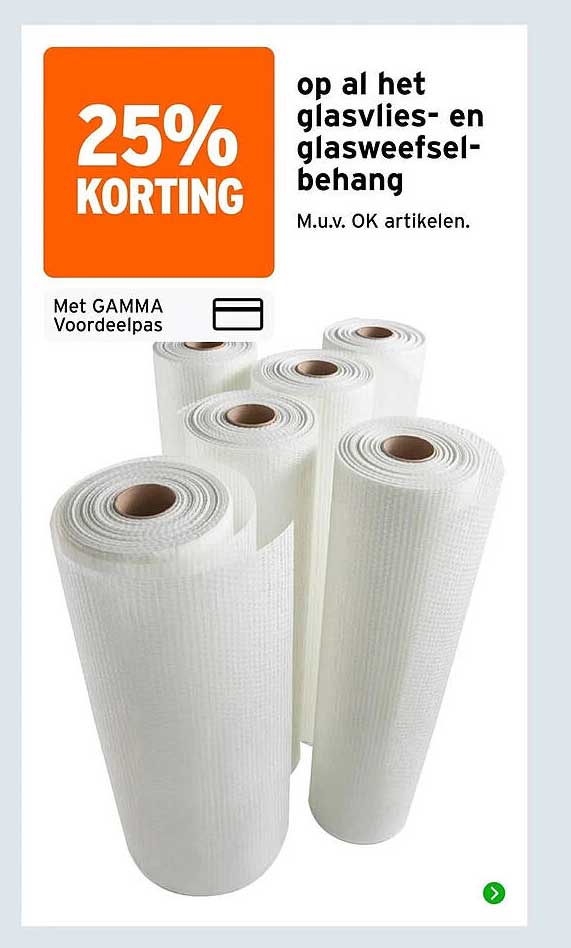 25% KORTING op al het glasvlies- en glasweefsel-behang