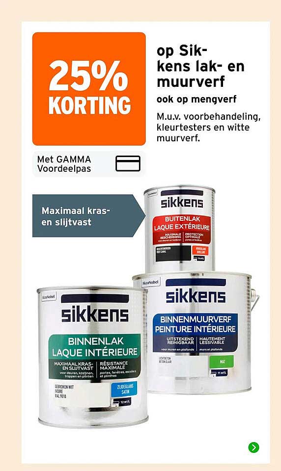 25% KORTING op Sikkens lak- en muurverf ook op mengverf