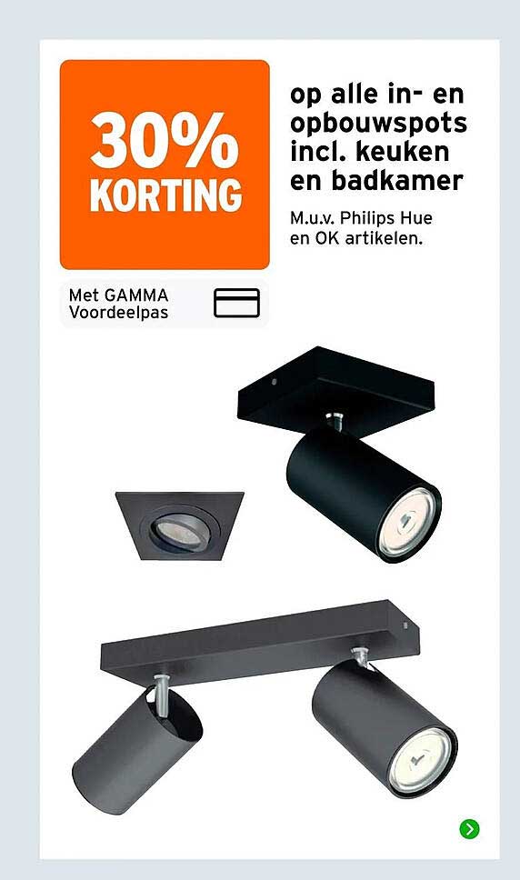 30% KORTING op alle in- en opbouwspots incl. keuken en badkamer