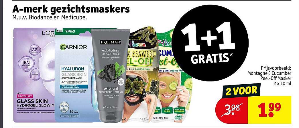 A-merk gezichtsmaskers 1+1 gratis