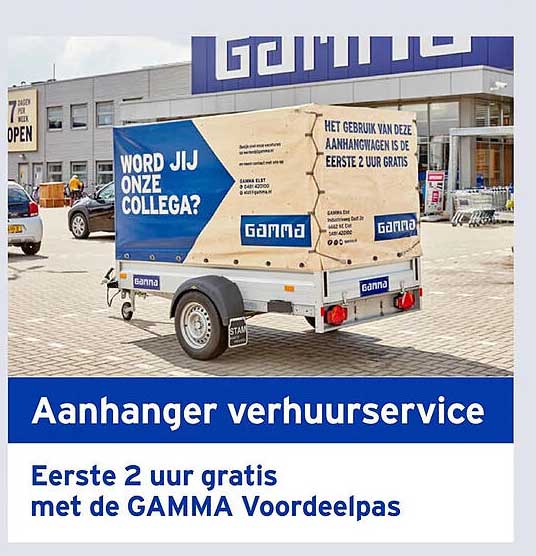 Aanhanger verhuurservice Eerste 2 uur gratis met de GAMMA Voordeelpas