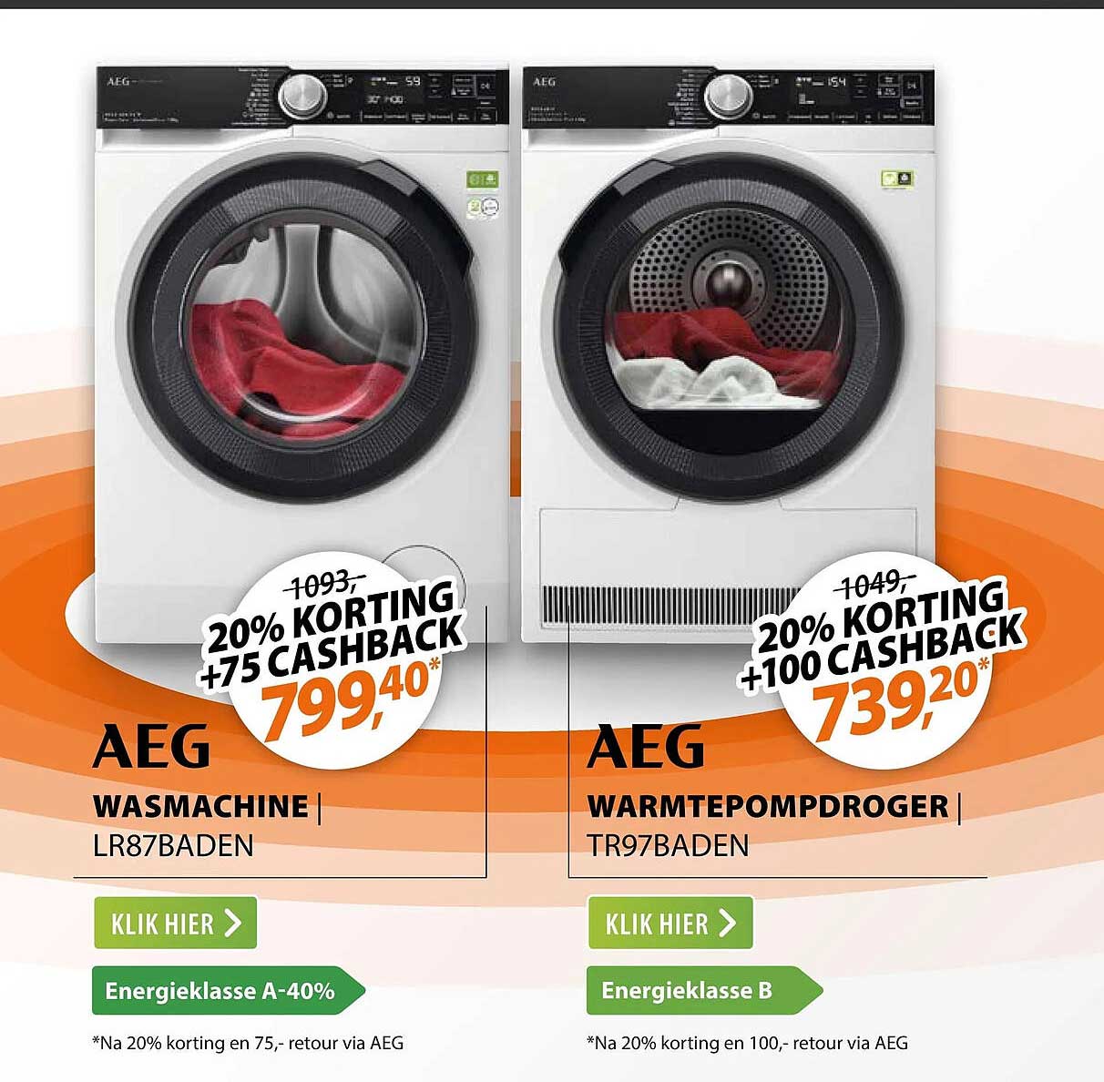 AEG WASMACHINE LR87BADEN 20% KORTING +75 CASHBACK