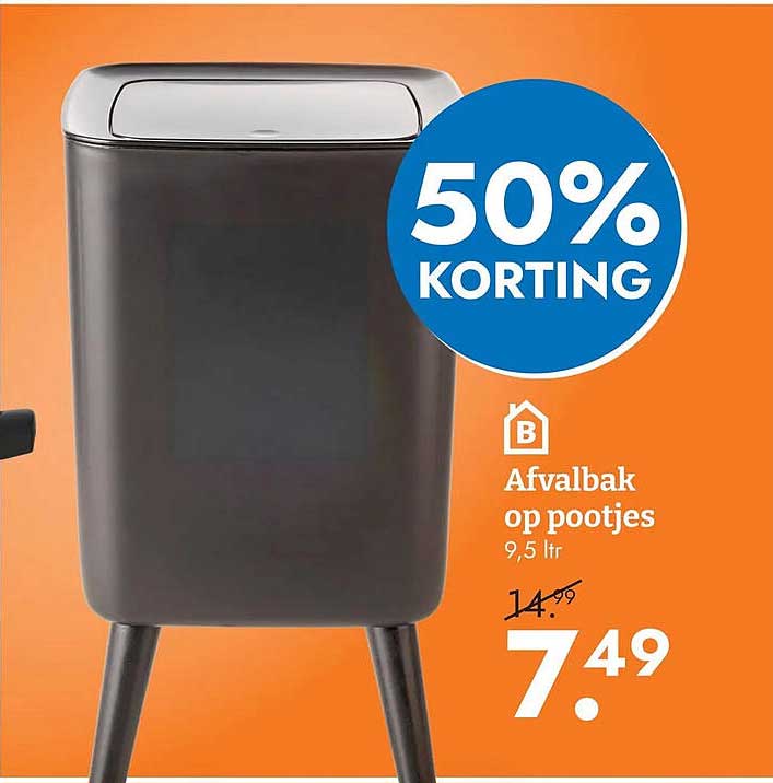 Afvalbak op pootjes 9,5 ltr 50% KORTING