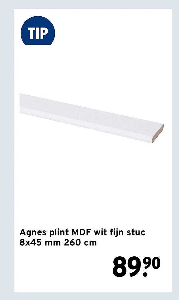 Agnes plint MDF wit fijn stuc 8x45 mm 260 cm