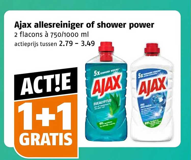 Ajax allesreiniger of shower power 1+1 gratis