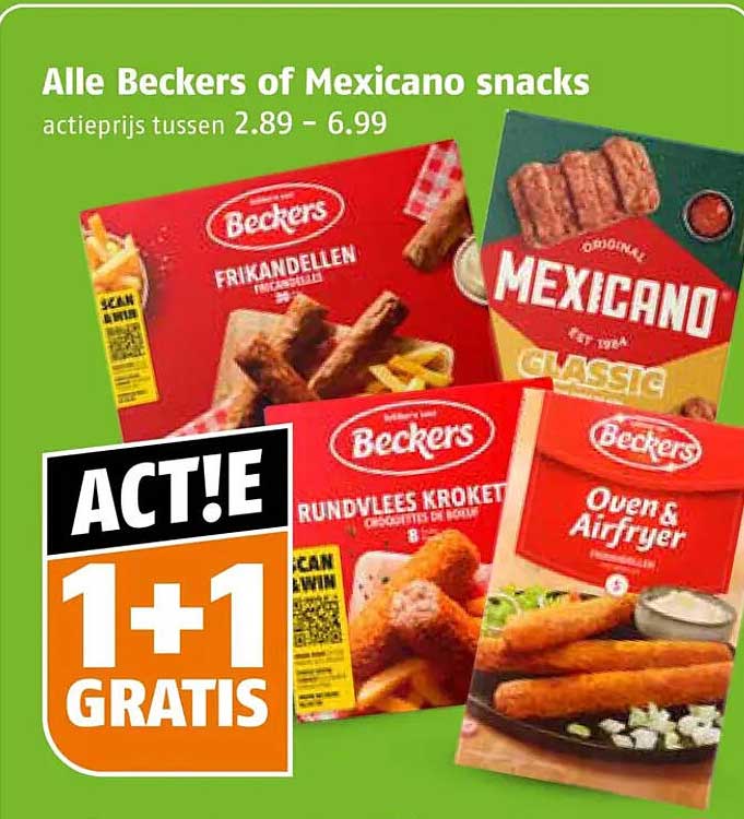 Alle Beckers of Mexicano snacks 1+1 gratis