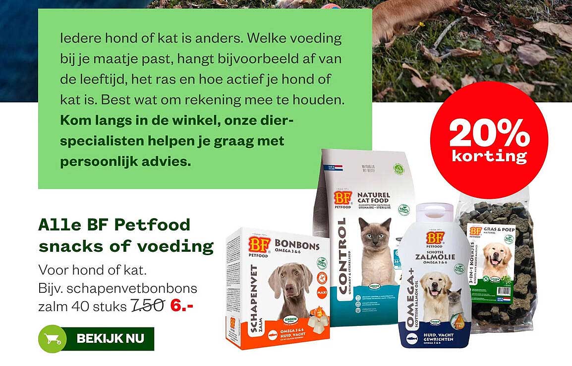 Alle BF Petfood snacks of voeding