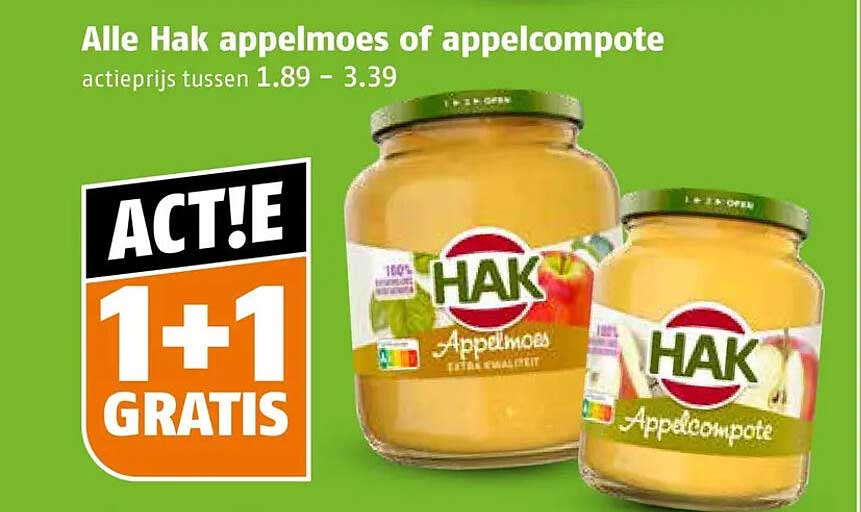 Alle Hak appelmoes of appelcompote 1+1 gratis