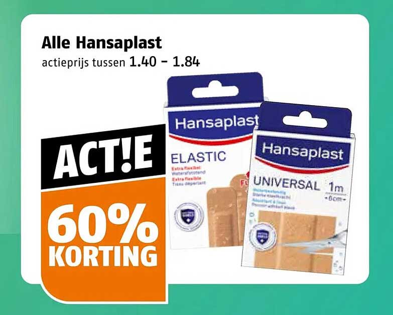 Alle Hansaplast actieprijs tussen 1.40 - 1.84 60% KORTING