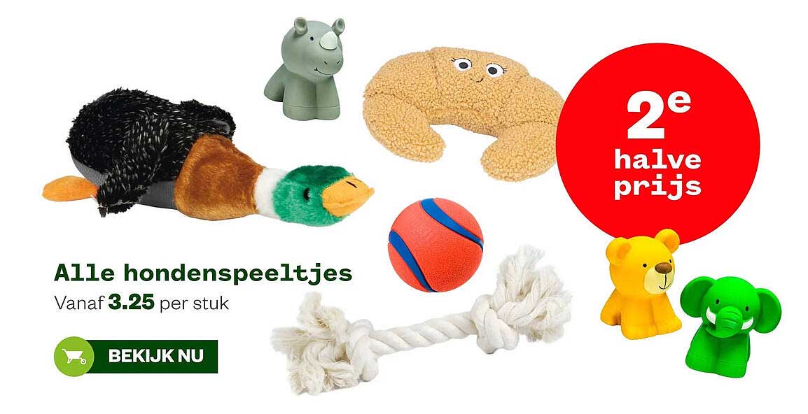 Alle hondenspeeltjes 2e halve prijs