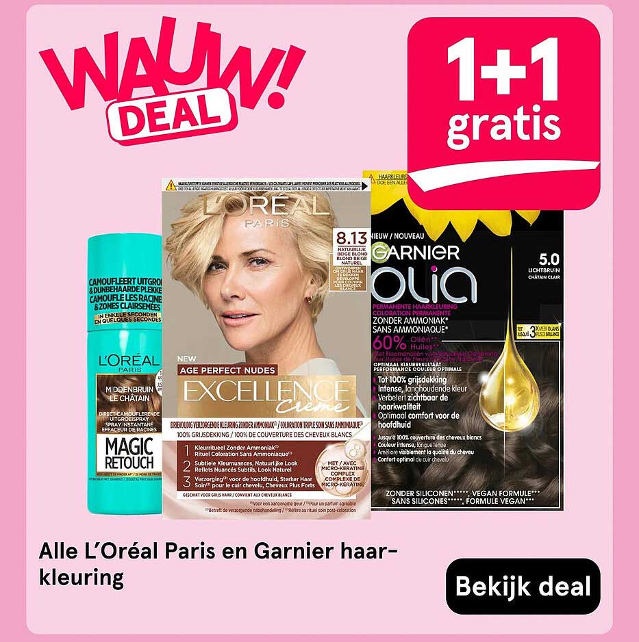 Alle L'Oréal Paris en Garnier haar-kleuring 1+1 gratis