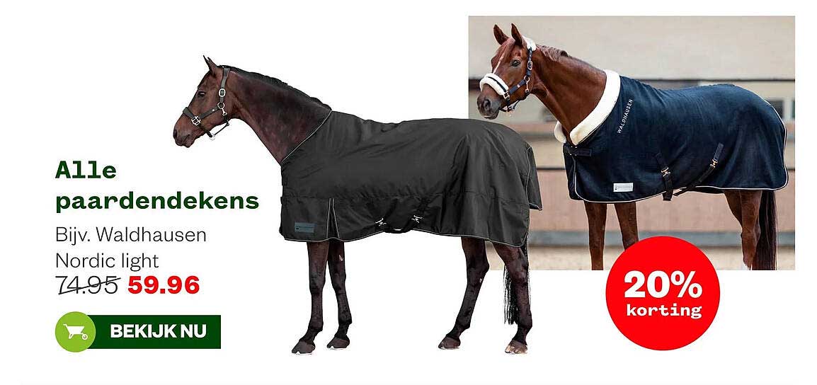 Alle paardendekens, bijv. Waldhausen Nordic light, 20% korting
