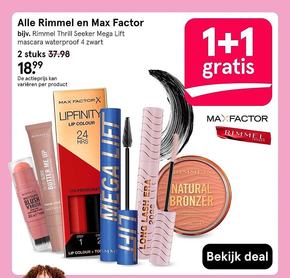 Alle Rimmel en Max Factor 1+1 gratis