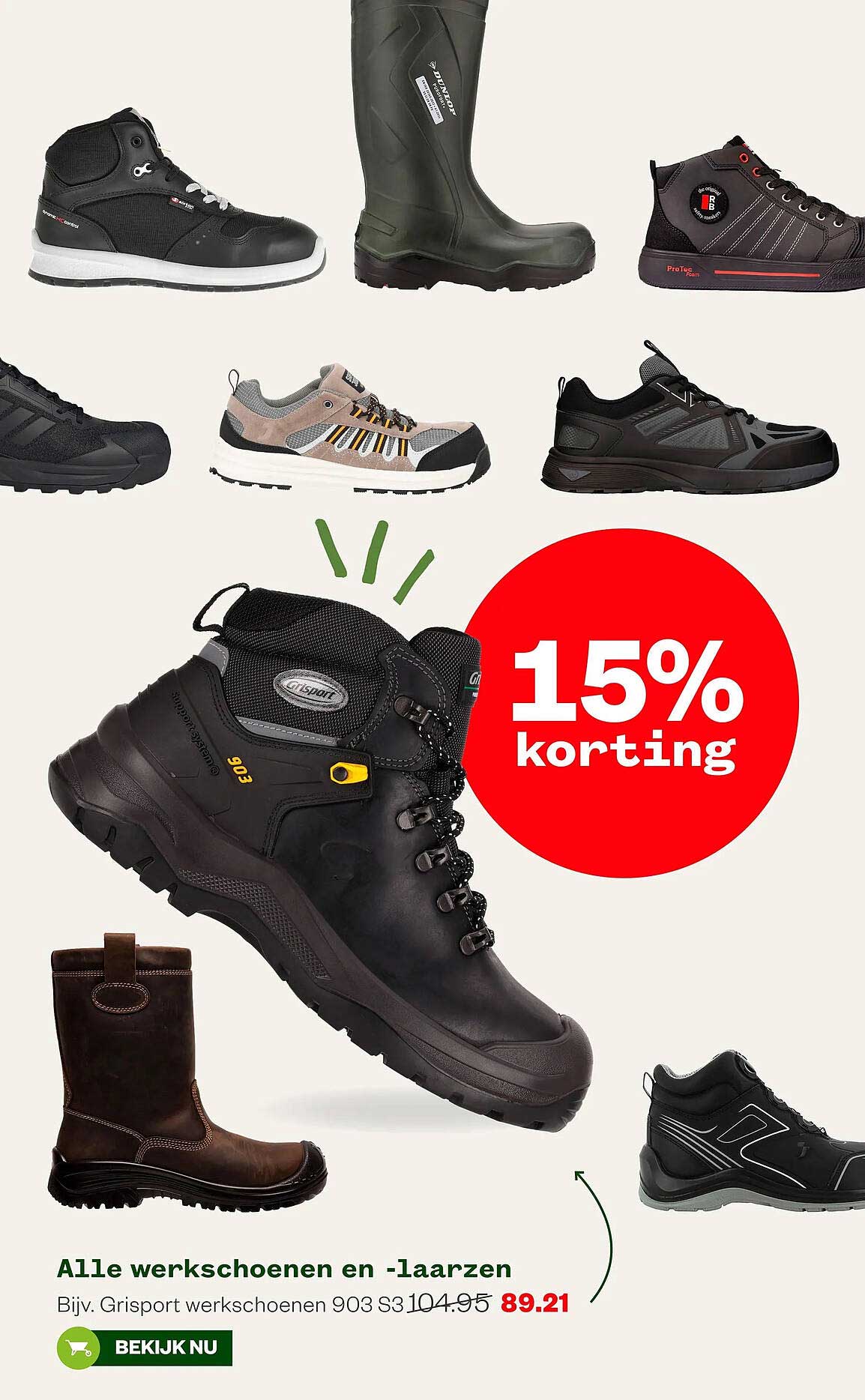 Alle werkschoenen en -laarzen 15% korting