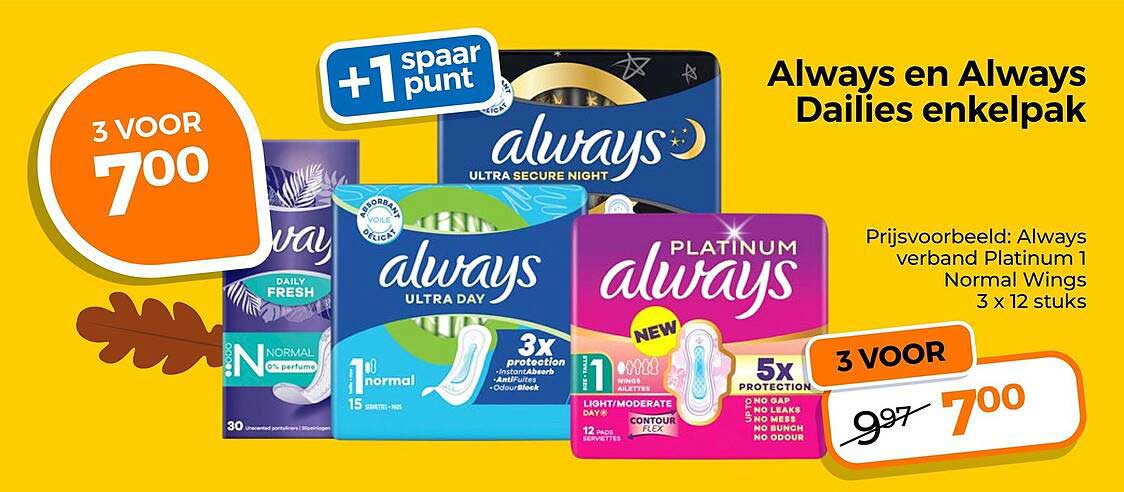 Always en Always Dailies enkelpak 3 VOOR 7,00