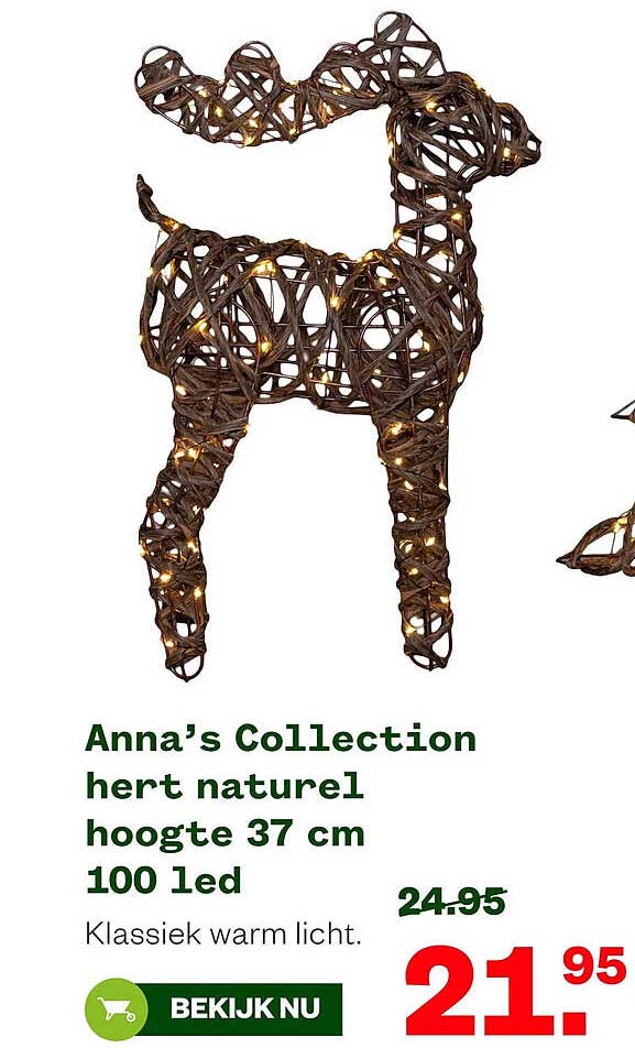 Anna’s Collection hert naturel hoogte 37 cm 100 led