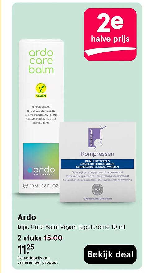 Ardo bijv. Care Balm Vegan tepelcrème 10 ml 2e halve prijs