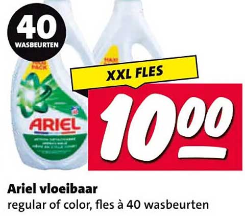 Ariel vloeibaar regular of color, fles à 40 wasbeurten XXL FLES