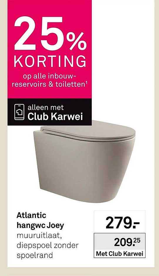 Atlantic hangwc Joey muuruitlaat, diepspoel zonder spoelrand 25% KORTING