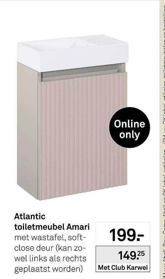 Atlantic toiletmeubel Amari met wastafel, soft-close deur (kan zowel links als rechts geplaatst worden)