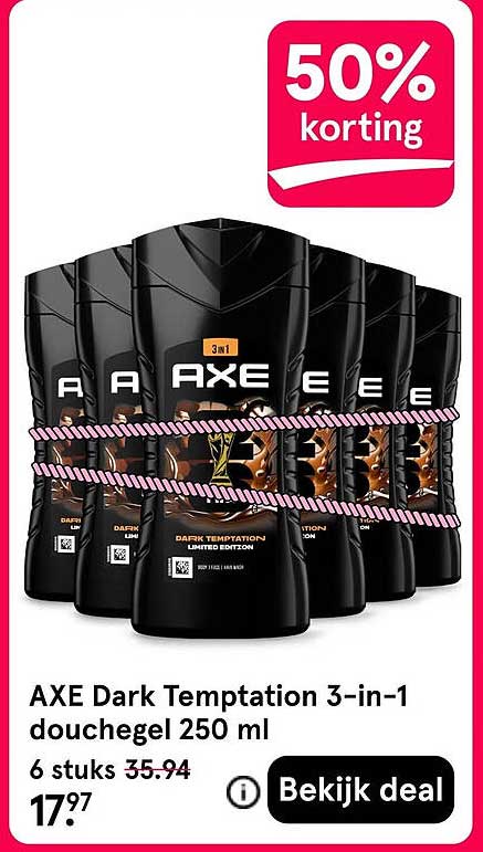 AXE Dark Temptation 3-in-1 douchegel 250 ml 50% korting