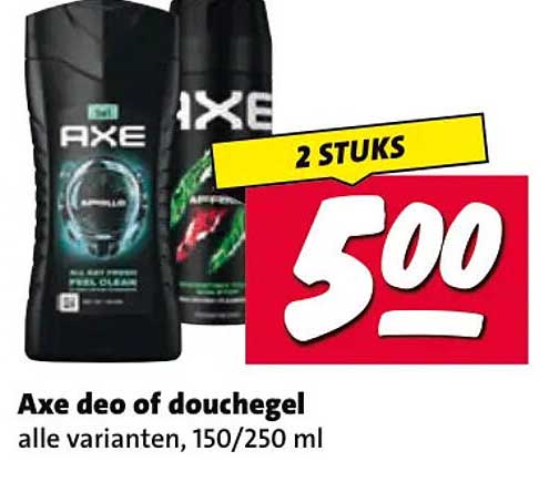 Axe deo of douchegel alle varianten, 150/250 ml 2 STUKS