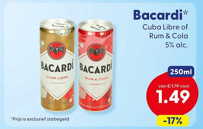 Bacardi Cuba Libre of Rum & Cola 5% alc. 250ml -17%