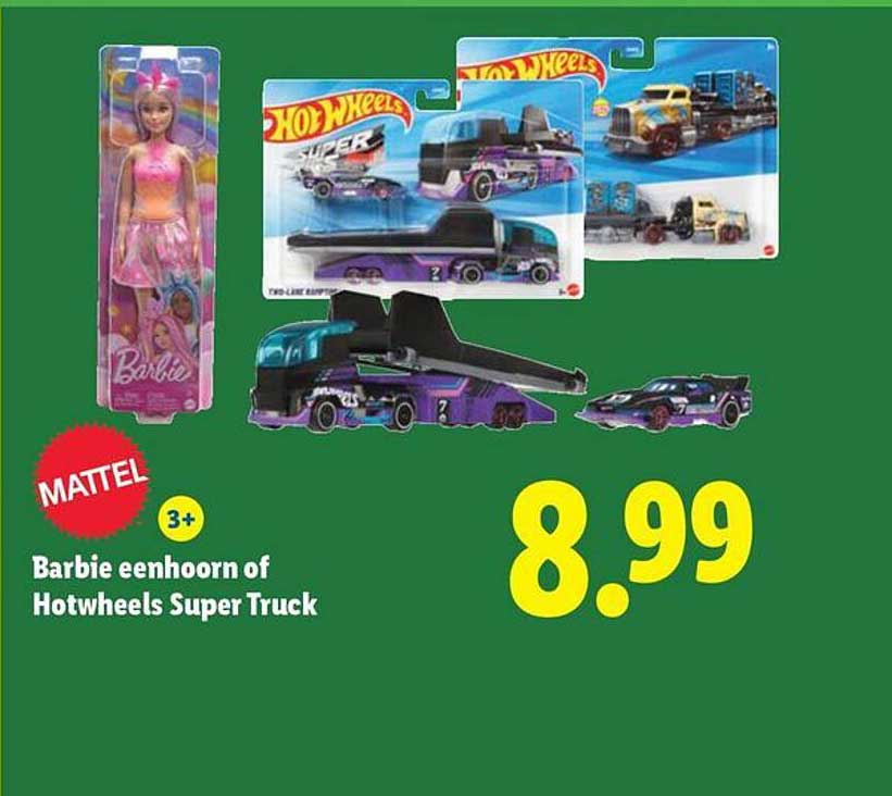 Barbie eenhoorn of Hotwheels Super Truck