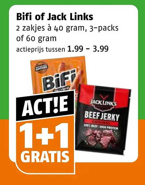Bifi of Jack Links 2 zakjes à 40 gram, 3-packs of 60 gram 1+1 GRATIS
