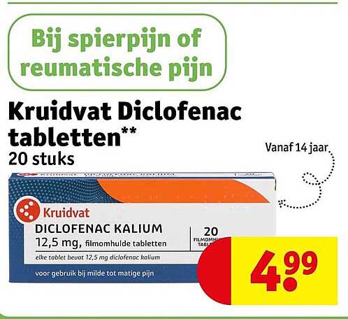 Bij spierpijn of reumatische pijn Kruidvat Diclofenac tabletten** 20 stuks Vanaf 14 jaar.
