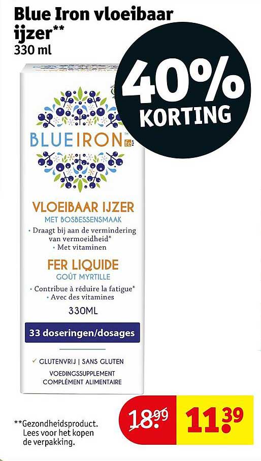 Blue Iron vloeibaar ijzer 330 ml 40% KORTING