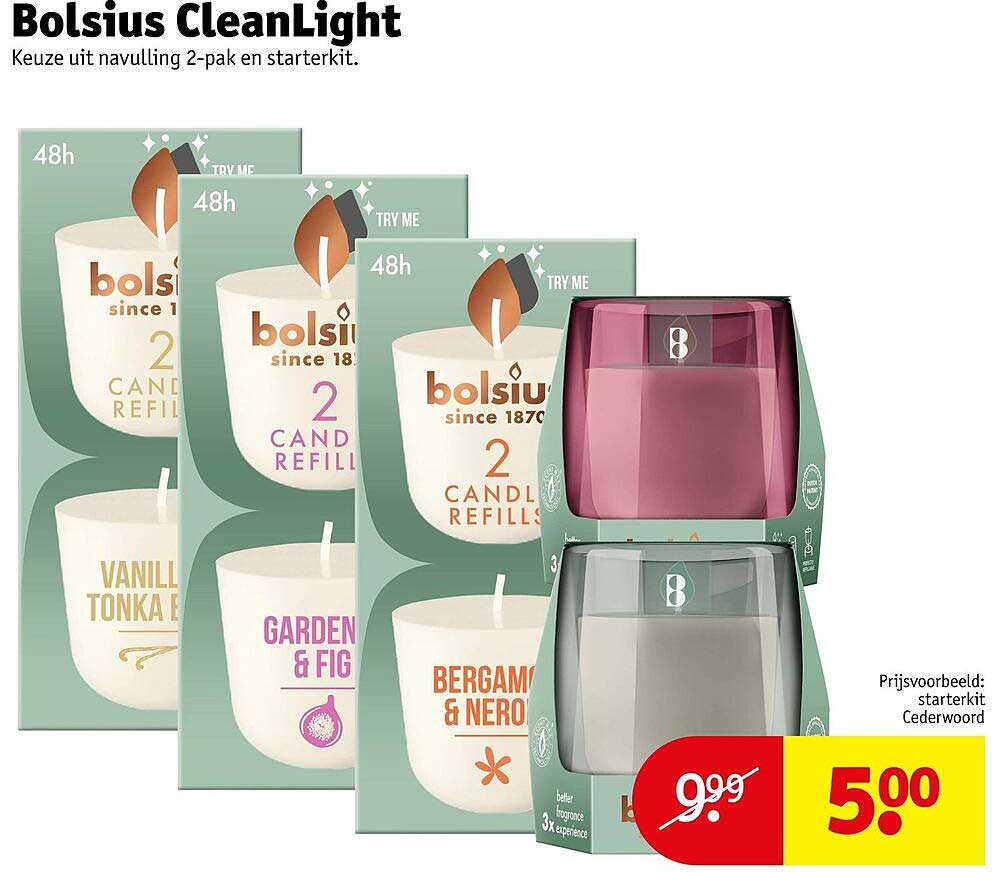 Bolsius CleanLight Keuze uit navulling 2-pack en starterkit.