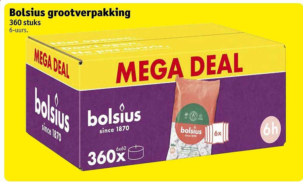 Bolsius grootverpakking 360 stuks 6-urs.