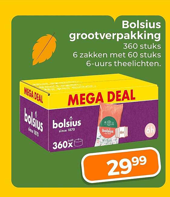 Bolsius grootverpakking 360 stuks 6 zakken met 60 stuks 6-uurs theelichten