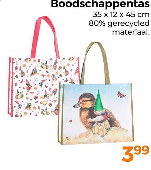 Boodschappentas 35 x 12 x 45 cm 80% gerecycled materiaal.