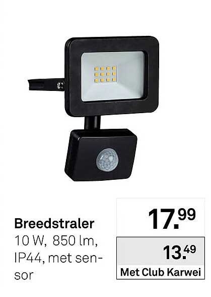 Breedstraler 10 W, 850 lm, IP44, met sensor