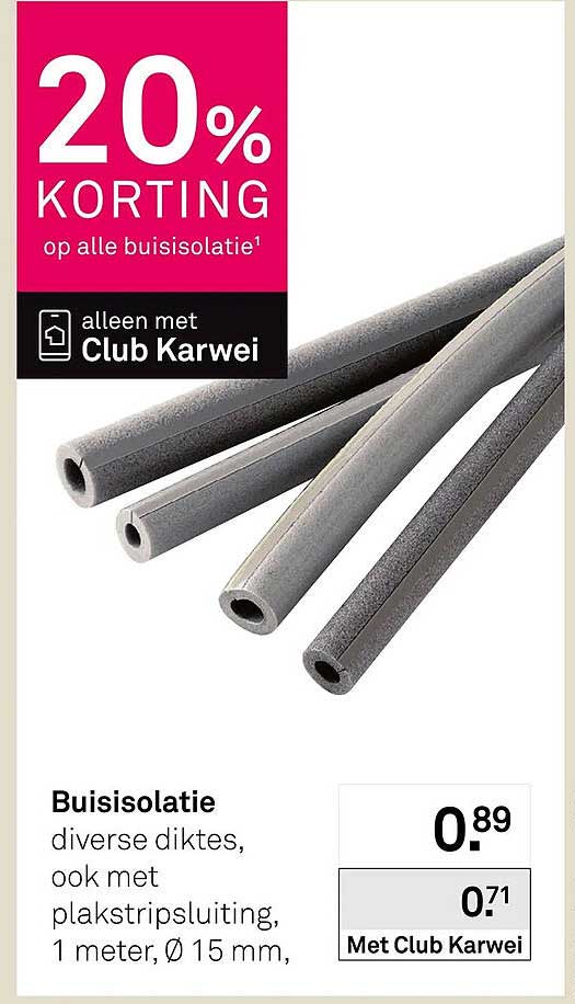 Buisisolatie diverse diktes, ook met plakstripsluiting, 1 meter, Ø 15 mm, 20% KORTING op alle buisisolatie¹ alleen met Club Karwei