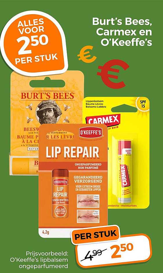 Burt’s Bees, Carmex en O’Keeffe’s