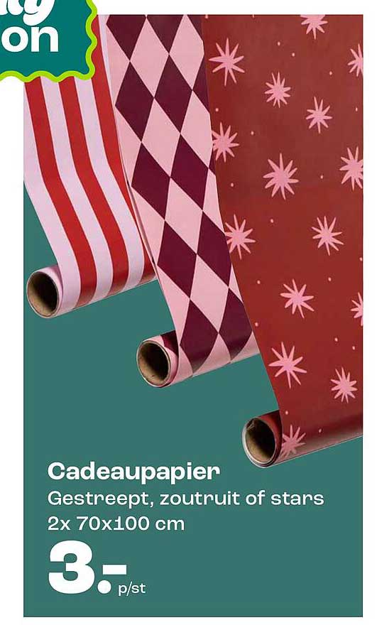Cadeaupapier Gestreept, zouthuit of stars 2x 70x100 cm