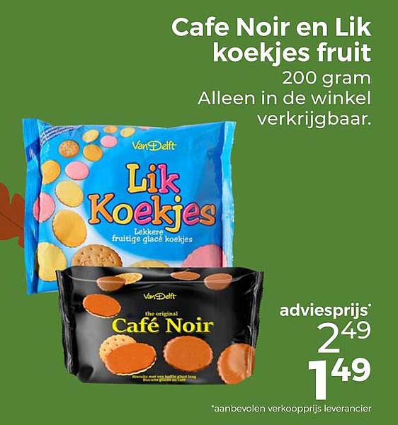 Cafe Noir en Lik koekjes fruit 200 gram Alleen in de winkel verkrijgbaar.