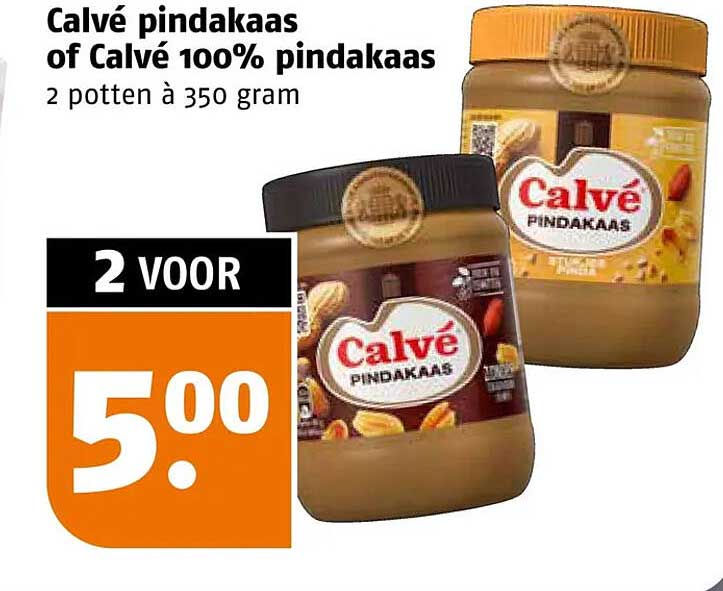 Calvé pindakaas of Calvé 100% pindakaas 2 potten à 350 gram