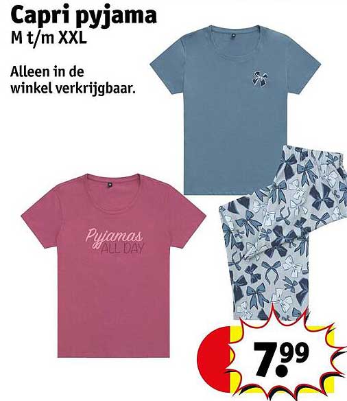 Capri pyjama M t/m XXL Alleen in de winkel verkrijgbaar.