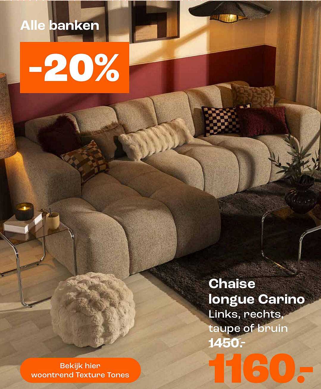Chaise longue Carino Links, rechts, taupe of bruin