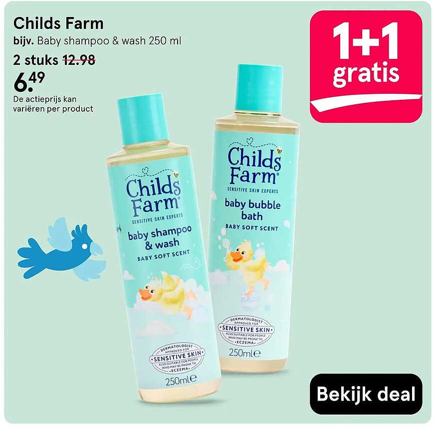 Childs Farm bijv. Baby shampoo & wash 250 ml 1+1 gratis