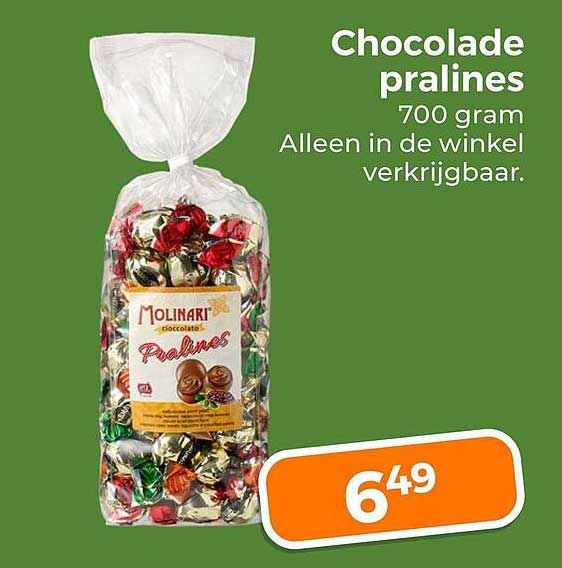 Chocolade pralines 700 gram Alleen in de winkel verkrijgbaar.