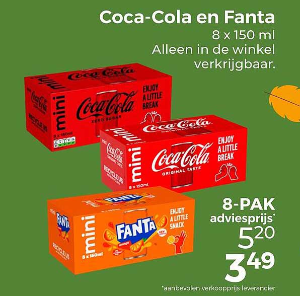 Coca-Cola en Fanta 8 x 150 ml Alleen in de winkel verkrijgbaar. 8-PAK