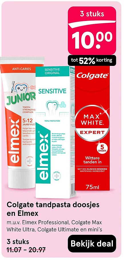 Colgate tandpasta doosjes en Elmex